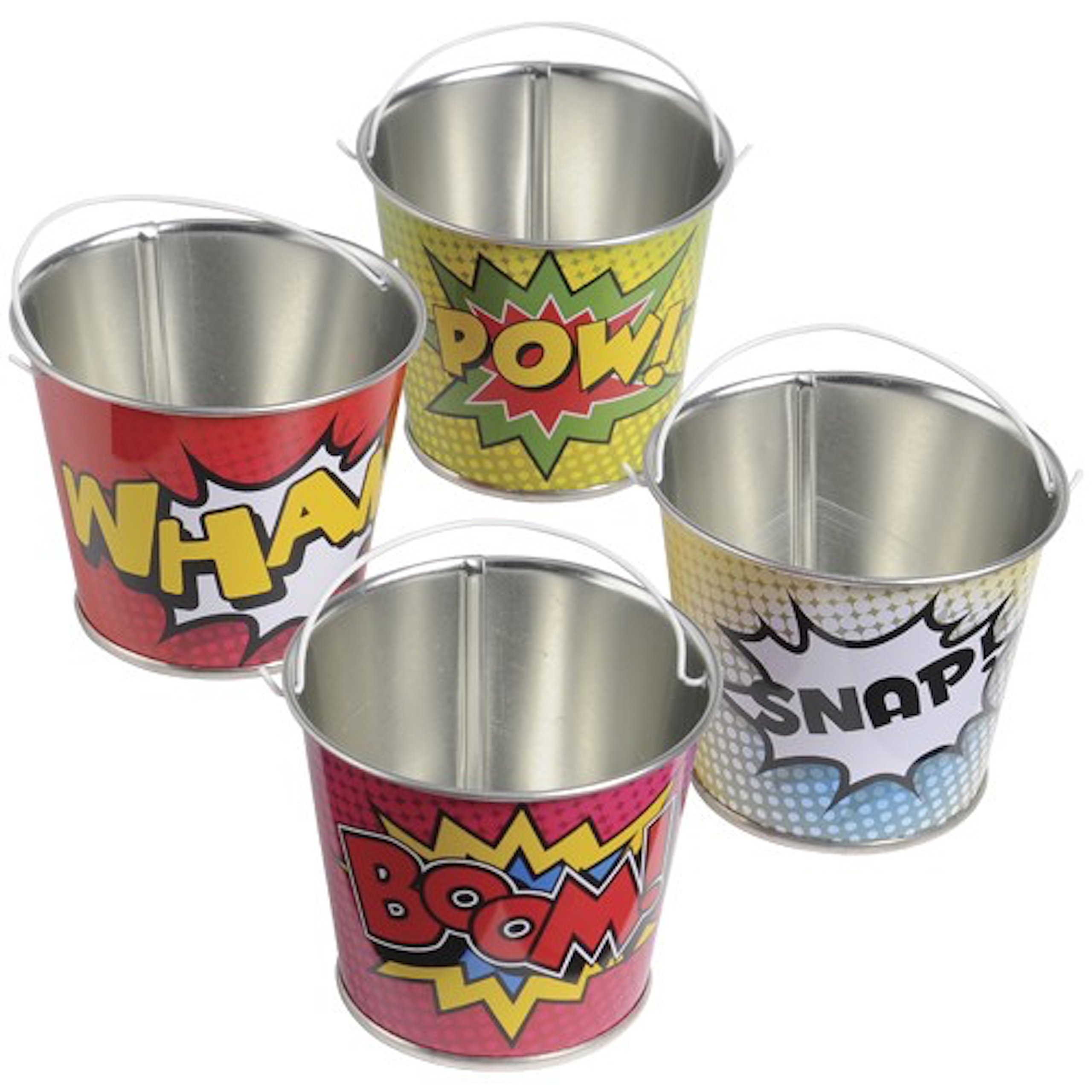 U.S. Toy (TU242) Assorted Super Hero Comic Book Theme Mini Metal Party Buckets (12 Pack)