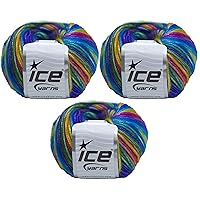 Ice Yarn Picasso (3 Pack) Light Shinny Yarn Knitting Yarn Crochet Yarn for DIY Hand Knitting 44% Acrylic, 56% Polyester (3x1.76 Oz),(3x125 yds) (Rainbow 2)