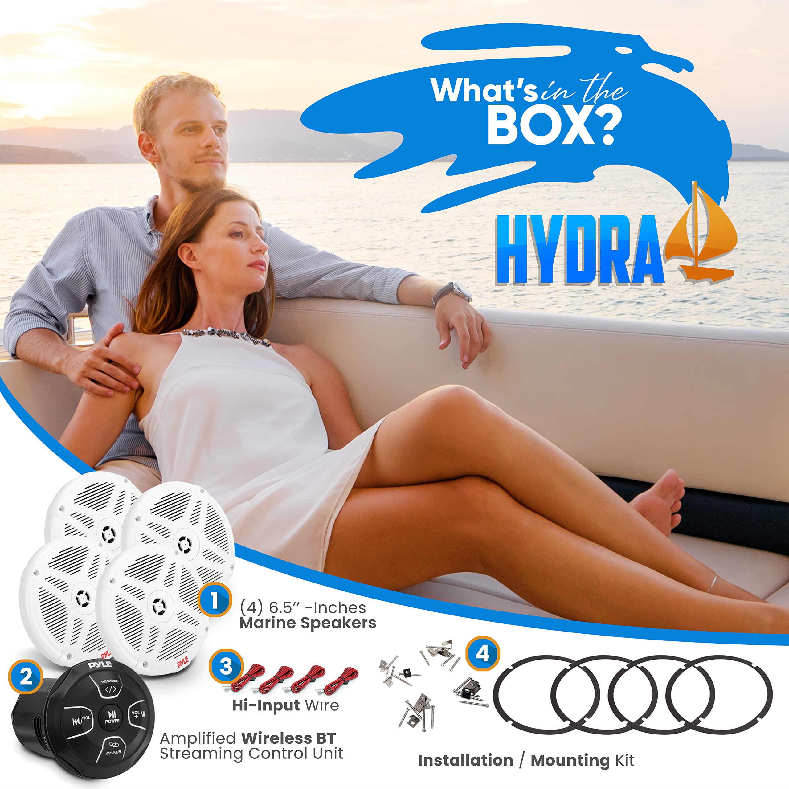 PyleUsa Waterproof Rated Off-Road Speakers - 6.5'' Marine Speakers w/Wireless BT Remote Control Receiver, Compact Dual Vehicle Speaker System for ATV, UTV, 4x4, Jeep, Powersports Vehicles - PLMRKT401