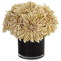 Nearly Natural Dahlia and Mum Silk Arrangement in Black Glossy Cylinder Vase