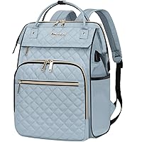 EMPSIGN 17 Inch Laptop Backpack for Women, Work Business Travel Computer College Bags, Large Capacity Water-repellent Quilted Casual Daypack with USB Port, Light Blue