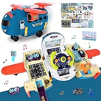 Airplane Toys for Toddlers, Simulation Steering Wheel Toy with LED Lights & Sounds, Music Educational Driving Plane Toys for Kids Boys 4-6 Birthday Gift Ideas (Blue)
