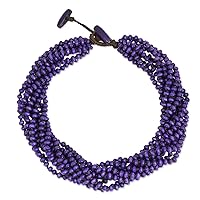 NOVICA Artisan Handmade Wood Torsade Necklace Purple Beaded Jewelry Recycled Thailand Nature 'Nan Belle'