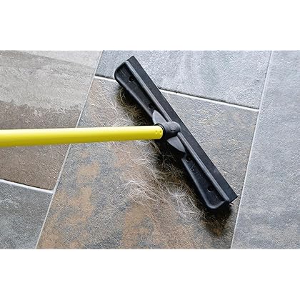 FURemover Original Indoor Pet Hair Rubber Broom with Carpet Rake and Squeegee, Black and Yellow
