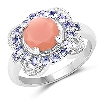 2.87 Carat Genuine Peach Moonstone and Tanzanite .925 Sterling Silver Ring