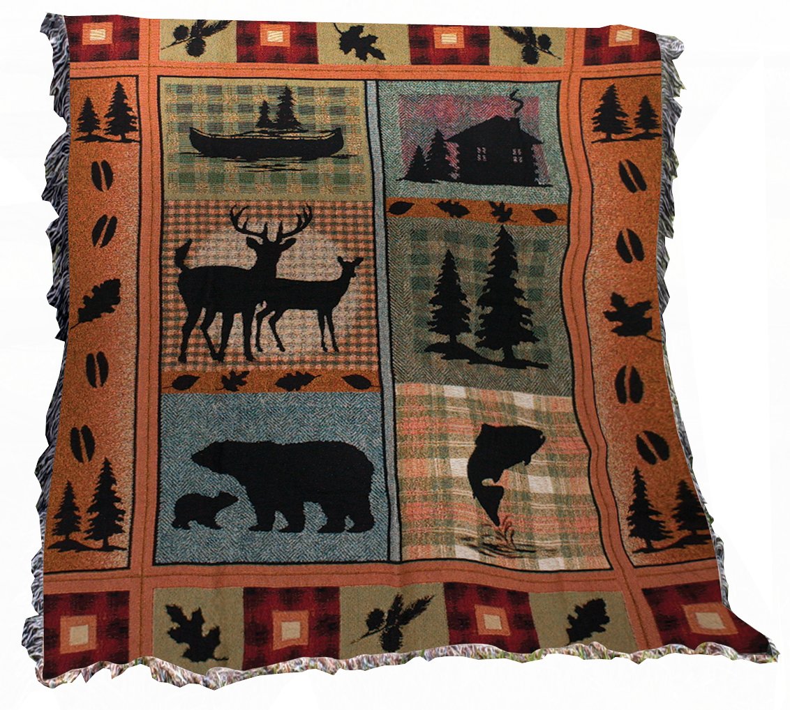 Manual The Lodge Collection 50 x 60-Inch Tapestry Throw with Fringe, Bear Lodge