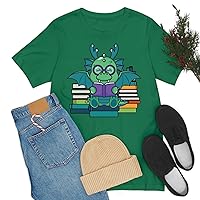 Funny Dragon and Books Nerds Cute Dragon Reading A Book T-Shirt for Men Women