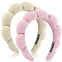 Spa Headbands for Washing Face or Facial, Set of 2 Skincare Headbands, Terry Cloth Headband Face Wash Headband Combo Pack - Puffy Makeup Headbands for Face Washing, Mask(beige + pink)