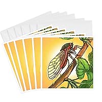 3dRose Greeting Cards - Cicada Insect Black Outline Art - 6 Pack - Acrylic Art - Cicada