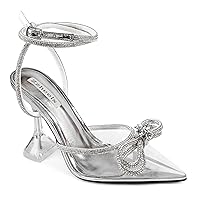 Zzheels Women Bowknot Clear Heels Crystal Slingback Sandals Lace-up Shoes for Party Dating