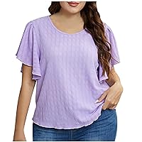 Women Tops 2024 Summer Trendy Shirts Flutter Sleeve Flowy Casual Blouses Dressy V Neck T-Shirt Holiday Tee Top