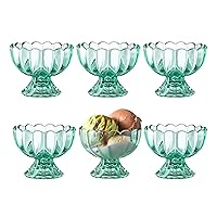 KMwares 6PCs Set 5oz Small Cute Footed Tulip Glass Dessert Bowls/Cups - Perfect for Dessert, Sundae, Ice Cream, Fruit, Salad, Snack, Cocktail, Condiment, Trifle and Christmas Holiday Party (Green)
