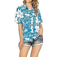LA LEELA Women's Short Sleeve Hawaiian Blouse Shirt