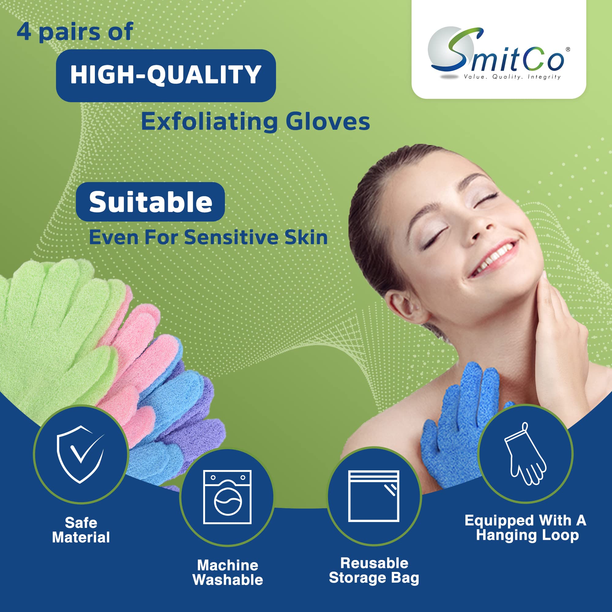 SMITCO Exfoliating Gloves Body Exfoliator, 4 pairs
