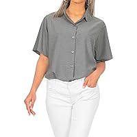 LA LEELA Women's Summer Casual Hawaiian Blouse Shirt Blouses Short Sleeve Button Down Dress Tops Tee Shirts Dresses for Women XL Smoke_X13