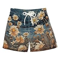 ALAZA Moon Flowers Boy’s Swim Trunk Quick Dry Beach Shorts Swimsuit Bathing Suit Swimwear