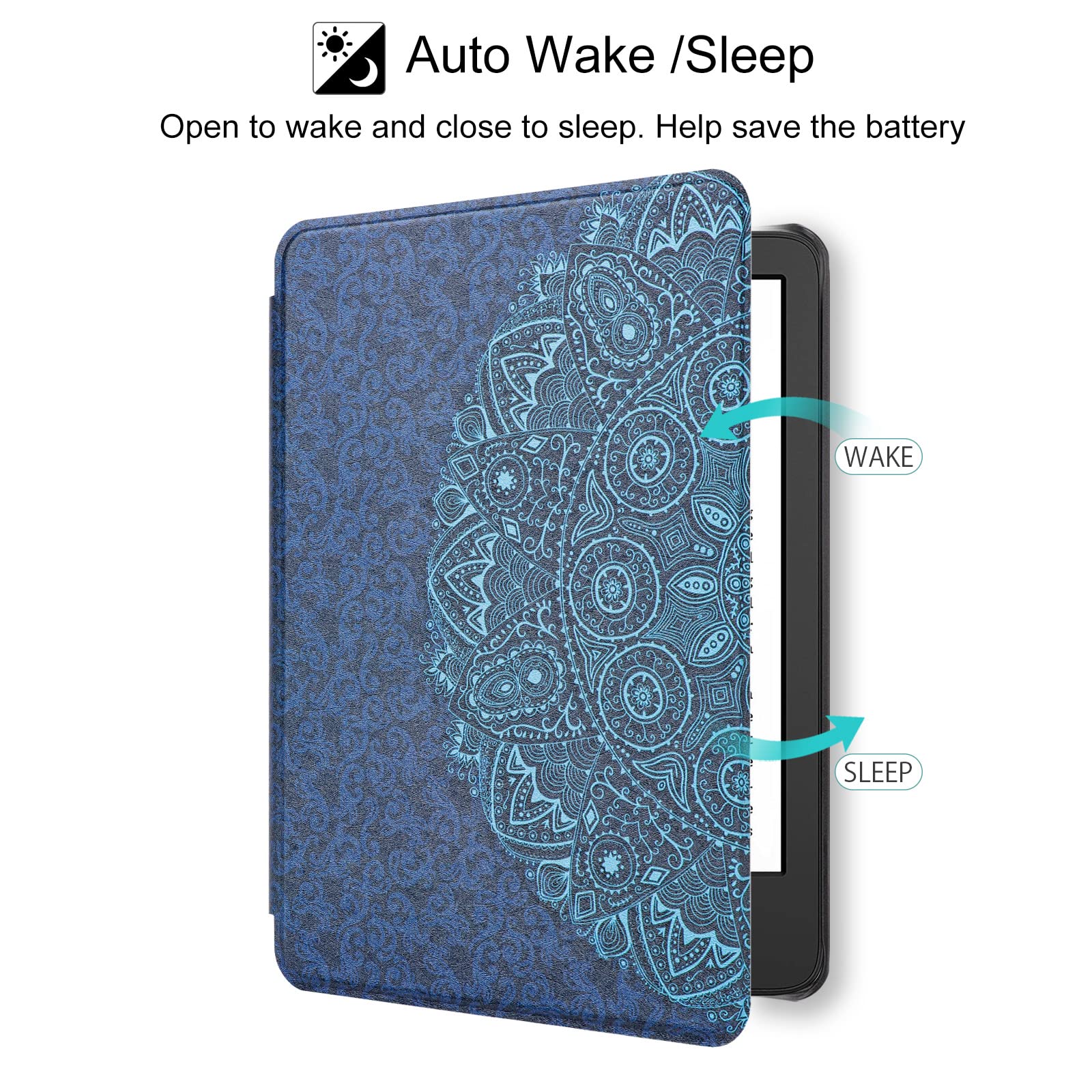 WALNEW Case Cover for All-New Kindle (2022 Release), Smart Cover with Auto Sleep/Wake Fits Kindle (11th Generation) - 2022 Release (Blue Flowers)