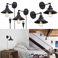 Phansthy Plug in Wall sconces with Dimmable Switch Set of Two + Industrial Wall Sconce Light Vintage Style 1-Light Sconce 8.1 Inches / 20.5 cm Diameter Metal Light Shade (Black-2 Pack)