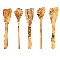 Tramanto Olive Wood Utensil Set 5 Piece Spatula and Spoon, 12 Inch Luxury Kitchen with Gift Box