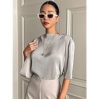 Women's Tops Sexy Tops for Women Shirts Solid Mock Neck Drop Shoulder Tee Shirts for Women (Color : Light Grey, Size : Large)