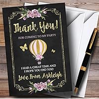 Chalk & Gold Floral Hot Air Balloon Party Thank You Cards
