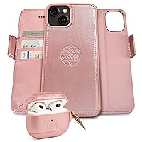 Dreem Bundle: Fibonacci Wallet-Case for iPhone 13 with Om for Apple AirPods 3 Case [Rose]