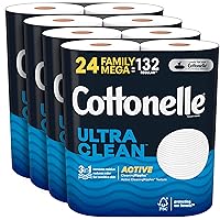 Cottonelle Ultra Clean Toilet Paper with Active CleaningRipples, 1- Ply, 24 Family Mega Rolls (4 Packs of 6) (24 Family Mega Rolls= 132 Regular Rolls), 388 Sheets per Roll, Packaging May Vary