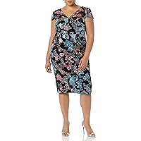 Dress the Population Women's Size Allison Plunging Sequin Fitted Midi Sheath Dress Plus