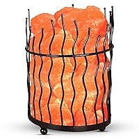 Natural Himalayan Salt , Tall Round Metal Basket lamp with Dimmer Switch | 8-10 lbs