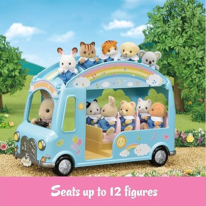 Calico Critters Sunshine Nursery Bus for Dolls, Toy Vehicle seats up to 12 collectible figures , Blue