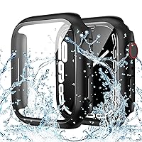 Goton Waterproof Case for Apple Watch Screen Protector 44mm SE (2nd Gen) Series 6 5 4, Tempered Glass Face Cover Accessories Compatible with iWatch 44 mm Black
