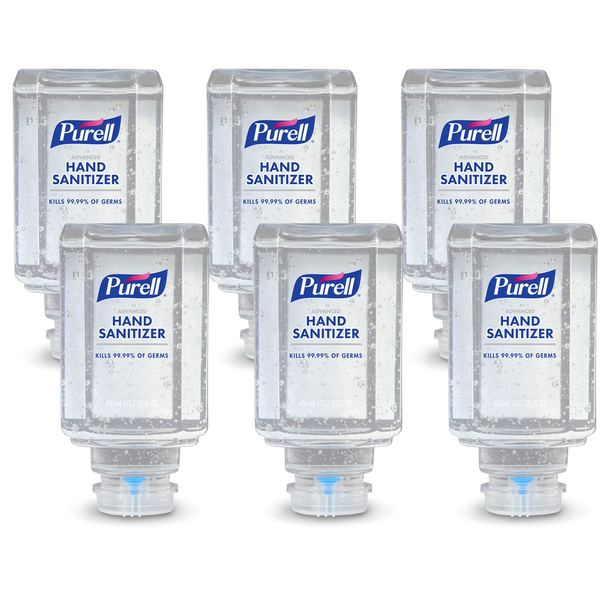PURELL Advanced Hand Sanitizer Gel for PURELL ES1 Push-Style Hand Sanitizer Dispenser, 450 mL refill bottle (Pack of 6) – 4450-06