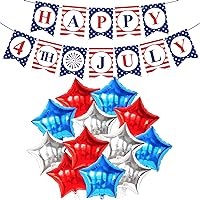 Red, Blue, White Star Balloons - Pack of 12, USA Themed Star Balloon | Large, Happy 4th of July Banner - 10 Feet | 4th of July Balloons for 4th of July Decorations | Flag Banner for 4th of July Party