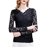 Sexy Lace Tops for Women, Casual V Neck Hollow Out Long Sleeve Embroidered Patchwork Soft Blouses Elegant Work Shirt