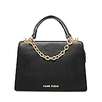 Anne Klein Mini Convertible Snake Trimmed Satchel with Swag Chain, Black/Evergreen Multi