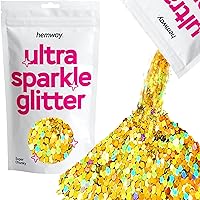 Hemway Premium Ultra Sparkle Glitter Multi Purpose Metallic Flake for Arts Crafts Nails Cosmetics Resin Festival Face Hair - Gold Holographic - Super Chunky (1/8