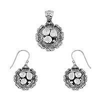 1.00 CTW Natural Diamond Polki Flower Inspired Pendant Set 925 Sterling Silver Platinum Plated Pendant Earring Slice Diamond Jewelry
