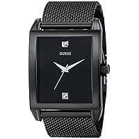 GUESS Mesh Black Ionic Plated Rectangular Genuine Diamond Watch. Color: Black (Model: U0298G1)