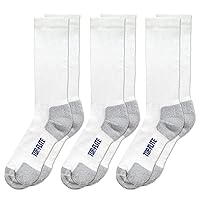 Men's Coolmax Seamless Sport Ribbed Crew Socks 3 Pair Pack, White/Grey, Large