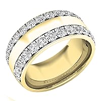 Dazzlingrock Collection Round Gemstone or Diamond Dual Row Studded Wedding Band for Him in 10K/14K/18K Gold
