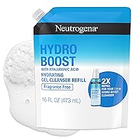 Neutrogena Hydro Boost Fragrance Free Hydrating Gel Facial Cleanser with Hyaluronic Acid, Daily Foaming Face Wash & Makeup Remover, Gentle Face Wash, Non-Comedogenic, Refill Pouch, 16 fl. oz