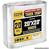 Core Tarps Extreme Heavy Duty 20 Mil Tarp Cover, Waterproof, UV Resistant, Rip and Tear Proof, Poly Tarpaulin with Reinforced Edges for Roof, Camping, Patio, Pool, Boat (White 20′ X 20′)