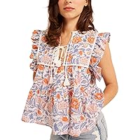 Women Boho Tie Front Peplum Tops Floral Print Flowy Fringe Shirt Square Neck Ruffle Tank Top Going Out Blouse Tops