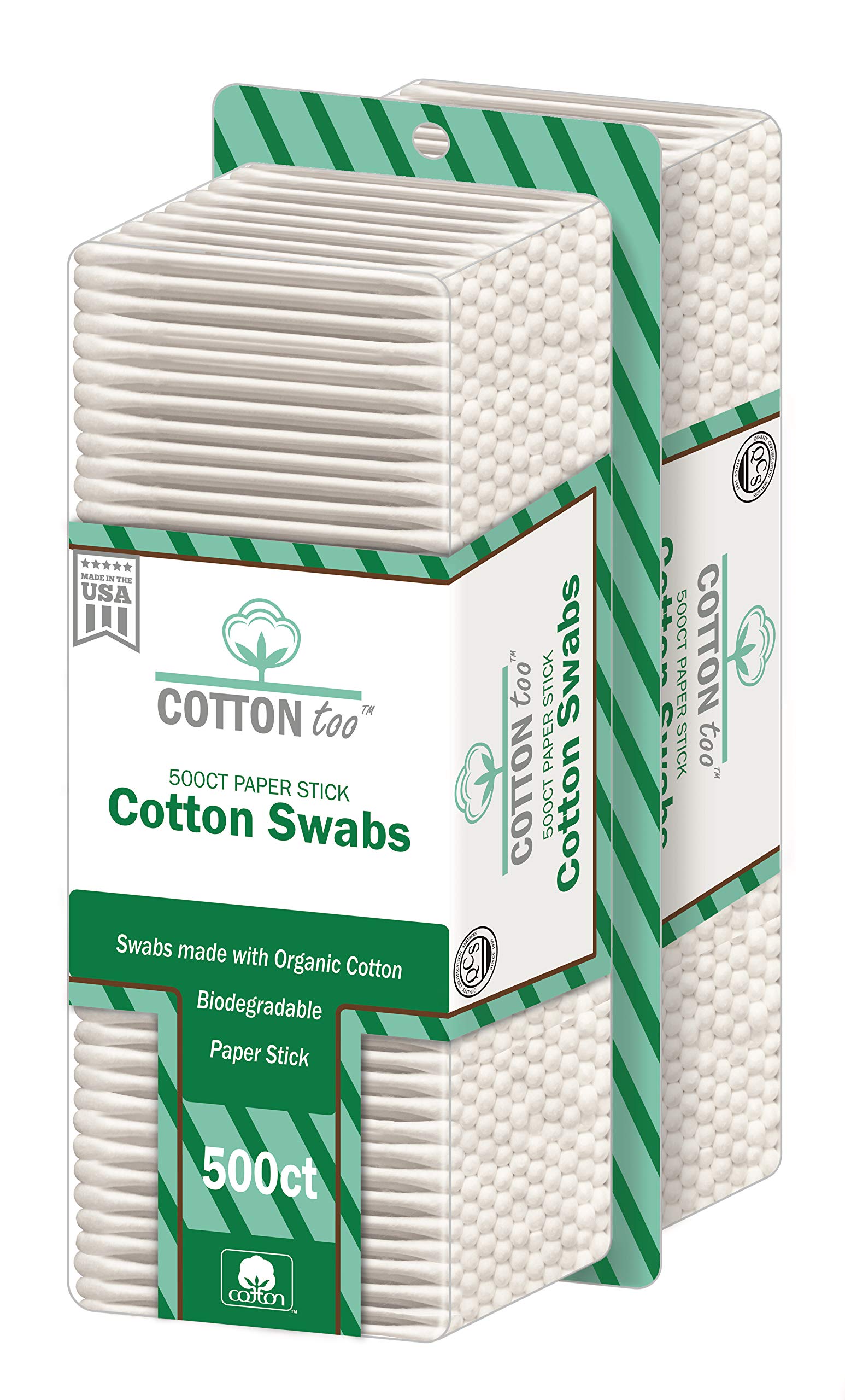 Cotton Too 500 Count Organic Cotton Swabs, 2 Pack