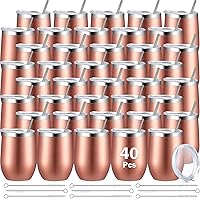 40 Pack Insulated Wine Tumbler 12 oz Stainless Steel Wine Glasses Bulk with Lids Straws Double Wall Vacuum Cups Stemless Coffee Cup Nurse Week Gift for Coworker Lover(Rose Gold)
