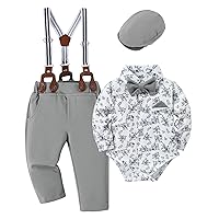 nilikastta Baby Boy Clothes Infant Boy Gentleman Outfits Suit,Long Sleeve Shirts + Suspender Pants + Bowtie + Beret Hat 0-18M