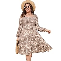 Plus Size Summer Dresses Women’s Sleeveless Square Neck Smocked Flowy Ruffle A Line Maxi Dress