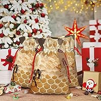 VducK Large Christmas Gift Bags for Presents Bees and honeycomb Printed Christmas Gift Bags Christmas Gift Wrap Reusable Christmas Bags for Gifts