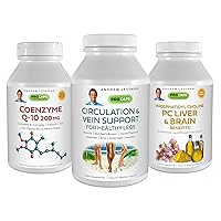ANDREW LESSMAN Aging Support Bundle – 60 Count Each of Circulation & Vein Support, Coenzyme Q-10 and PC Liver & Brain. Supports Circulation, Energy Production, Liver and Brain Function.