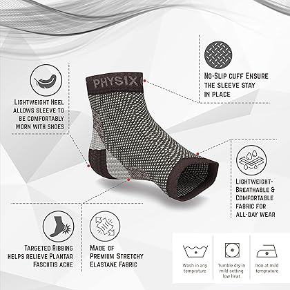 Physix Gear Sport Plantar Fasciitis Socks with Arch Support for Men & Women - Ankle Compression Sleeve, Toeless Compression Socks Foot Pain Relief, Ankle Swelling Better Than Night Splint, Black L/XL